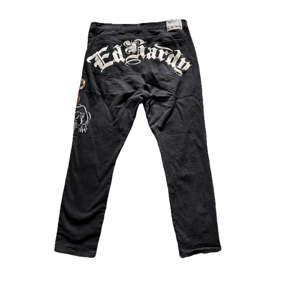 Ed Hardy Jeans Mens 38 Black Skull Snake Embroidered Y2K Tattoo Denim Street - Picture 4 of 11